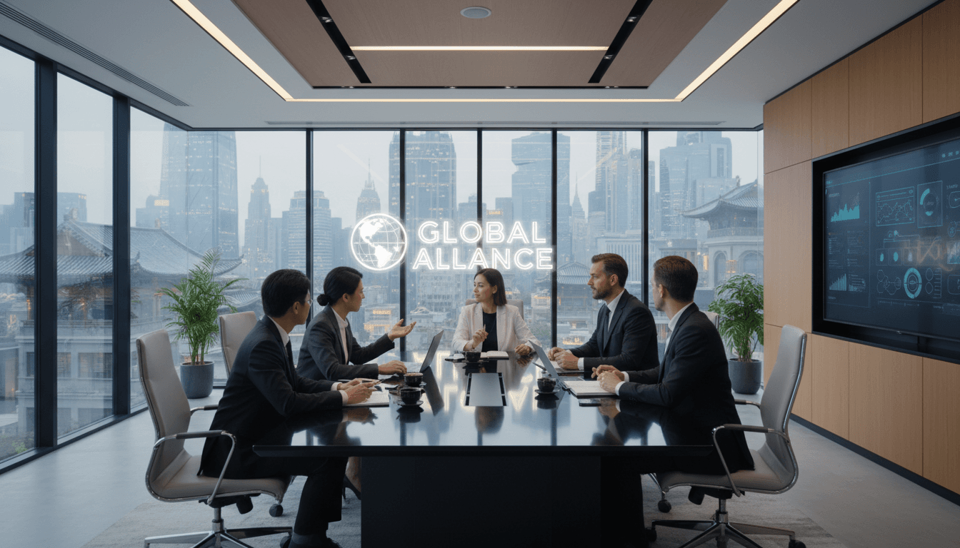 Cross-cultural business professionals in a strategic meeting at a modern office