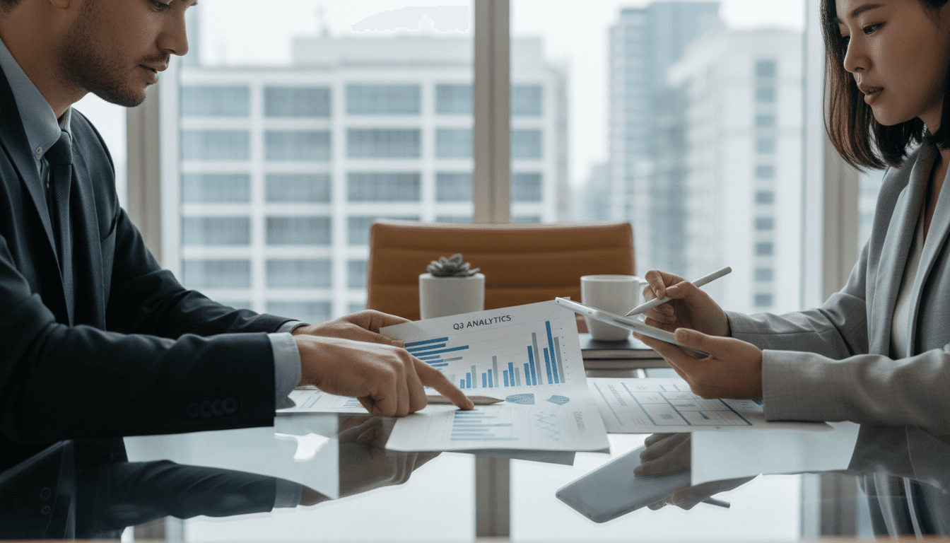Professional business consultant in a modern office giving strategic advice to a client