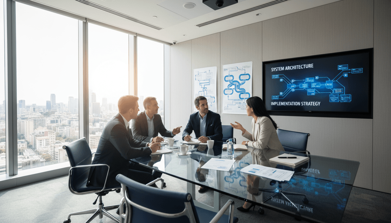 Professional business meeting with diverse executives in a modern boardroom