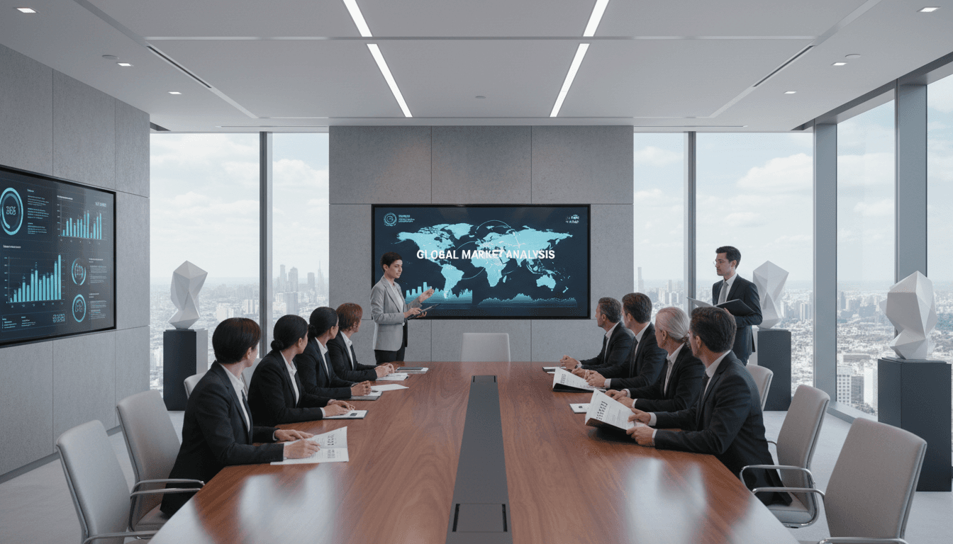 Business leaders in a serious meeting in a modern boardroom