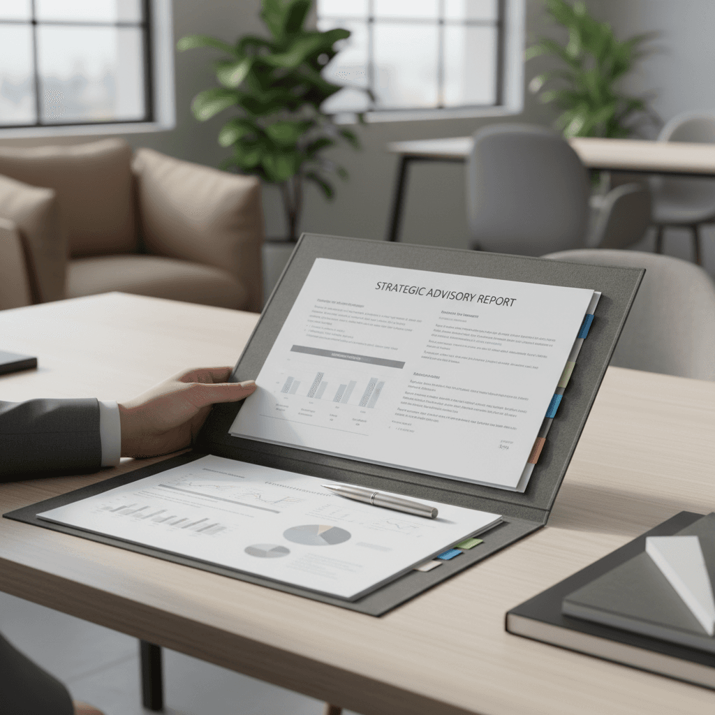 Professional team reviewing documents together in an office