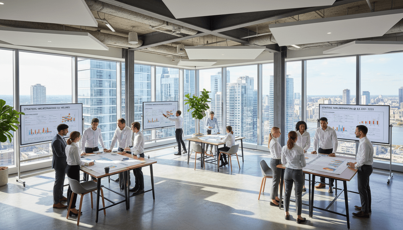 Senior professional consulting with a client in a bright corporate office